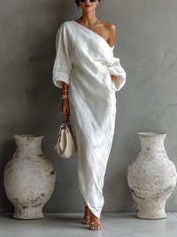 Elixabete | Vestido maxi blanco asimétrico de un hombro