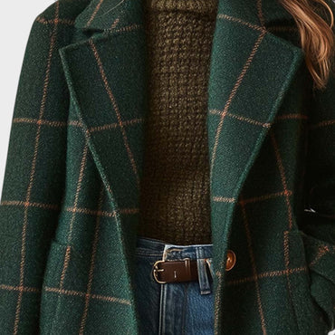 Ruby | Abrigo tweed retro de cuadros con solapa