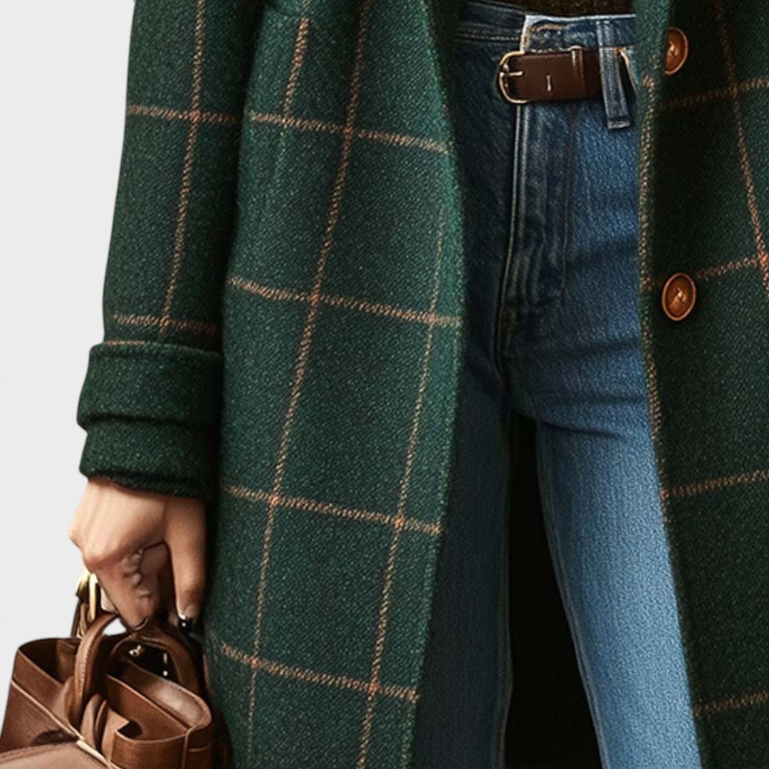 Ruby | Abrigo tweed retro de cuadros con solapa
