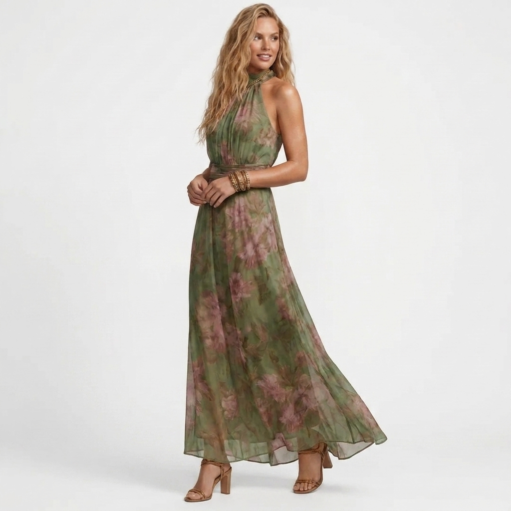 Theia - Vestido largo floral verde