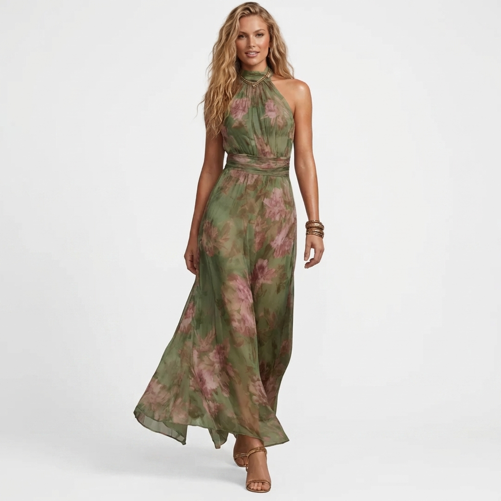 Theia - Vestido largo floral verde